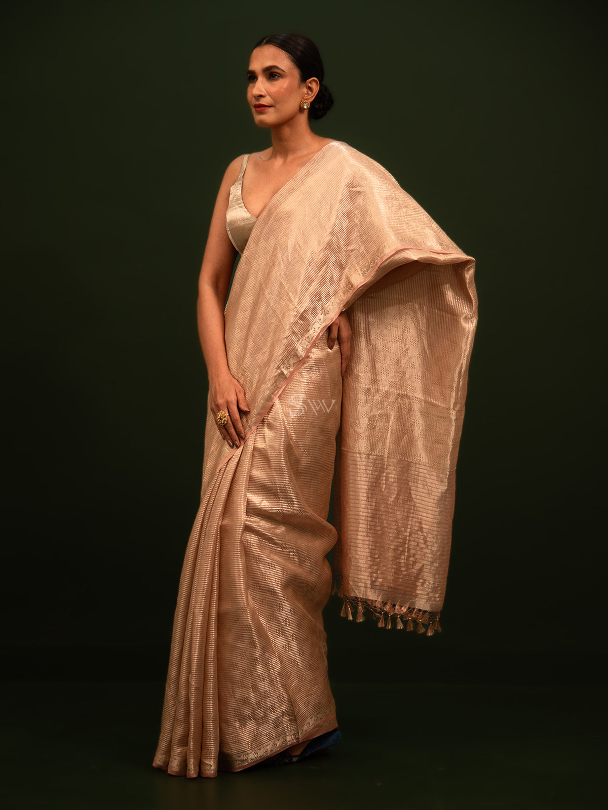 Pastel Pink Tissue Brocade Handloom Banarasi Saree - Sacred Weaves