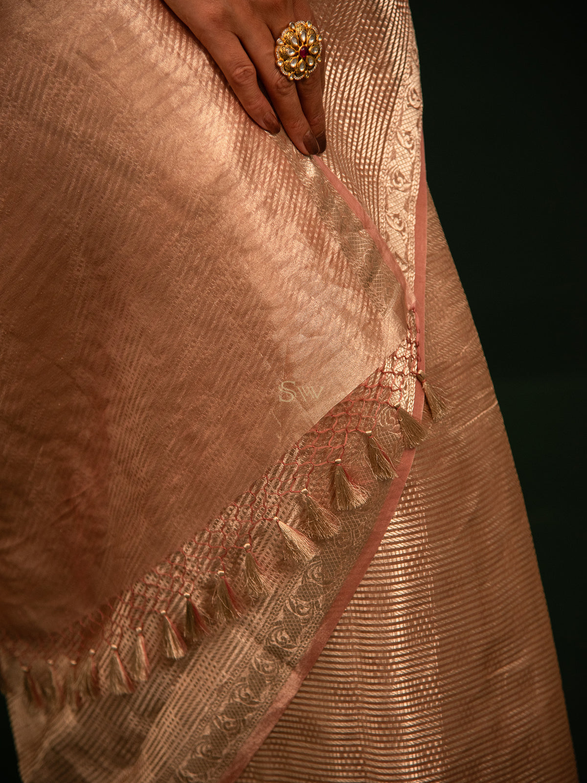 Pastel Pink Tissue Brocade Handloom Banarasi Saree - Sacred Weaves