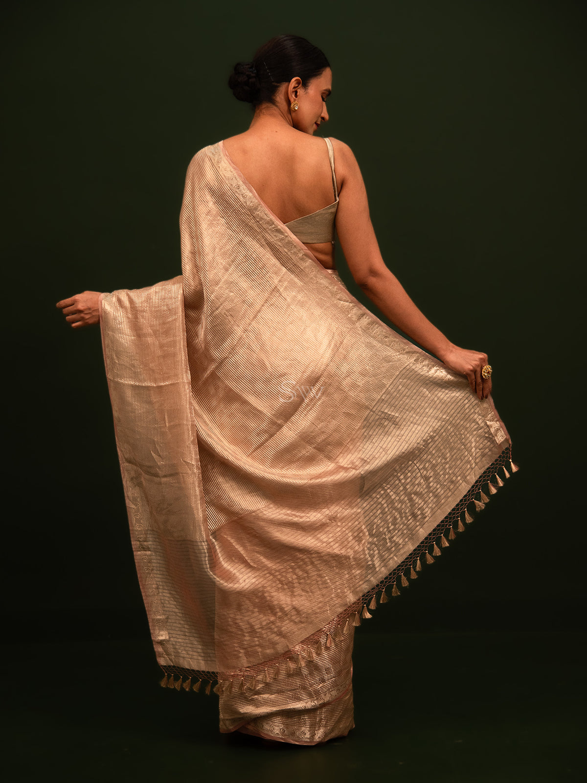 Pastel Pink Tissue Brocade Handloom Banarasi Saree - Sacred Weaves