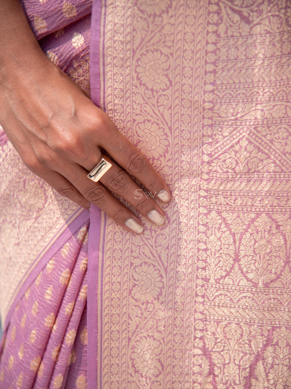 Pastel Pink Pure Crush Tissue Silk Handloom Banarasi Saree