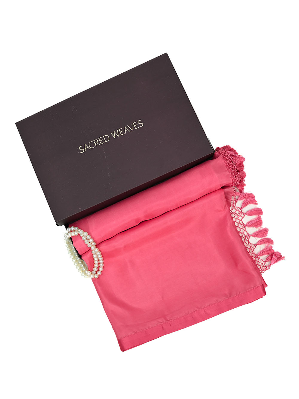 Coral Pink Plain Silk Handloom Saree - Sacred Weaves