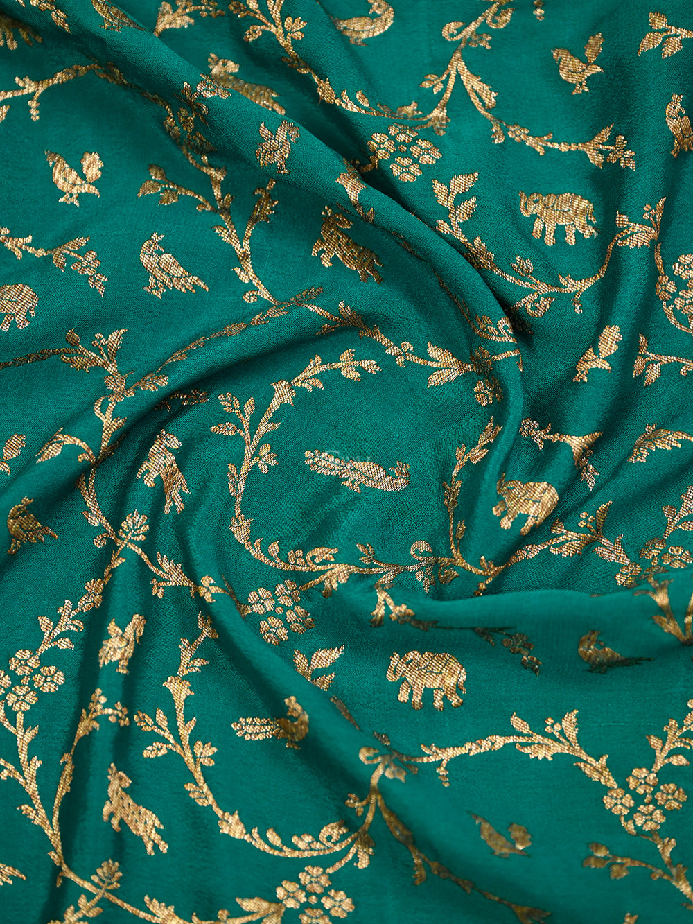 Teal Green Jaal Crepe Silk Handloom Banarasi Saree - Sacred Weaves