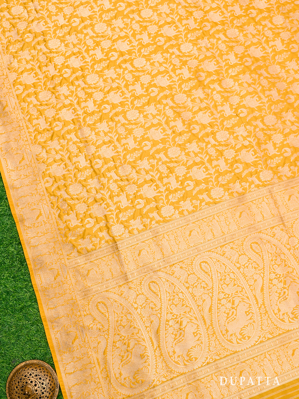 Mustard Katan Silk Handloom Banarasi Suit - Sacred Weaves