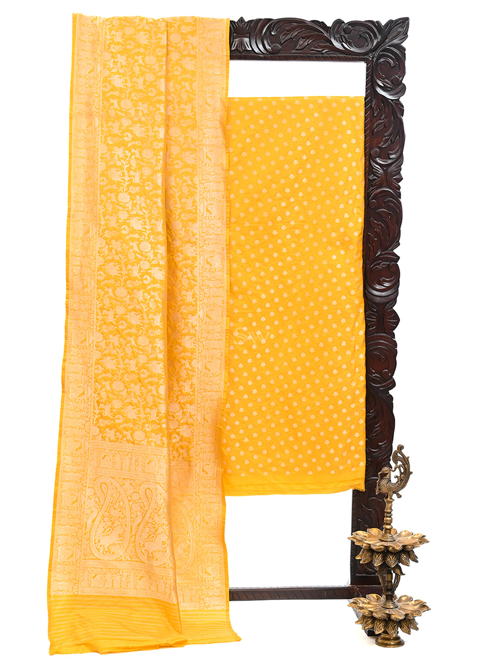 Mustard Katan Silk Handloom Banarasi Suit - Sacred Weaves