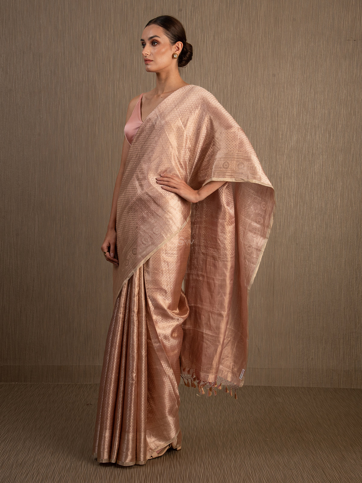 Pastel Pink Tissue Brocade Handloom Banarasi Saree - Sacred Weaves