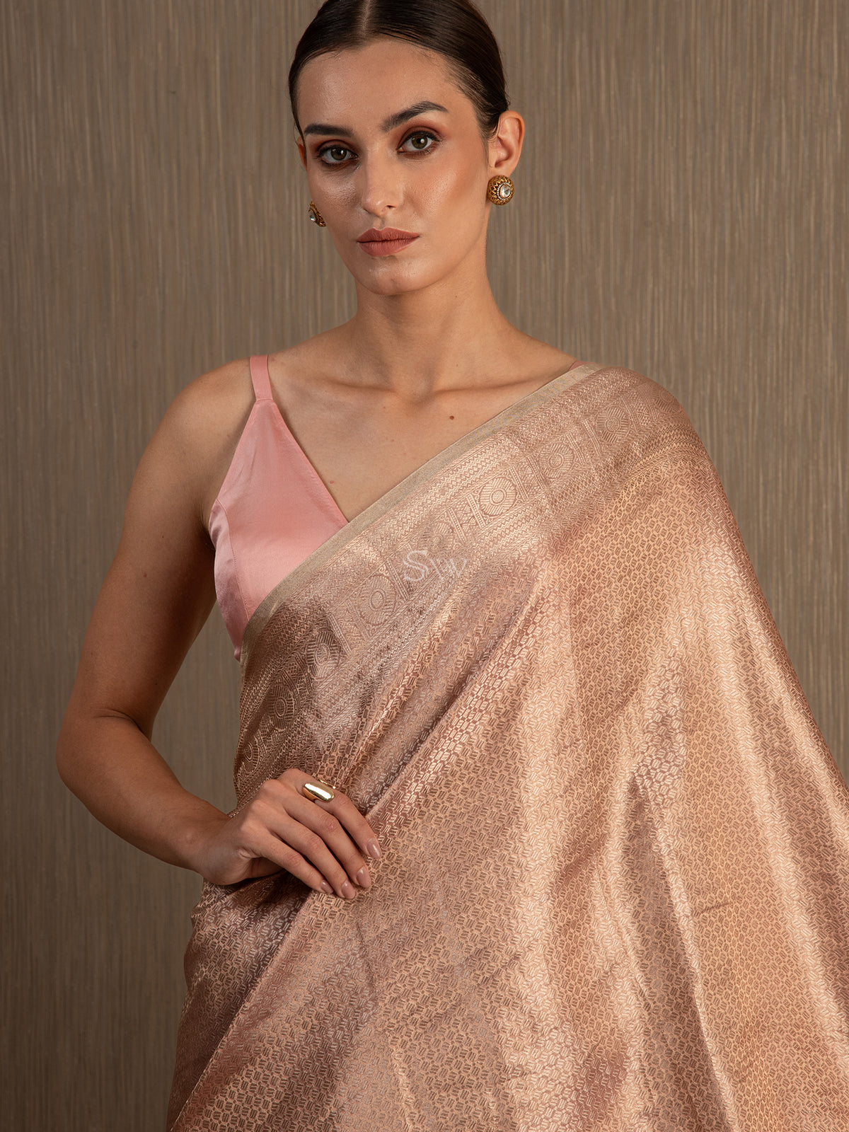 Pastel Pink Tissue Brocade Handloom Banarasi Saree - Sacred Weaves