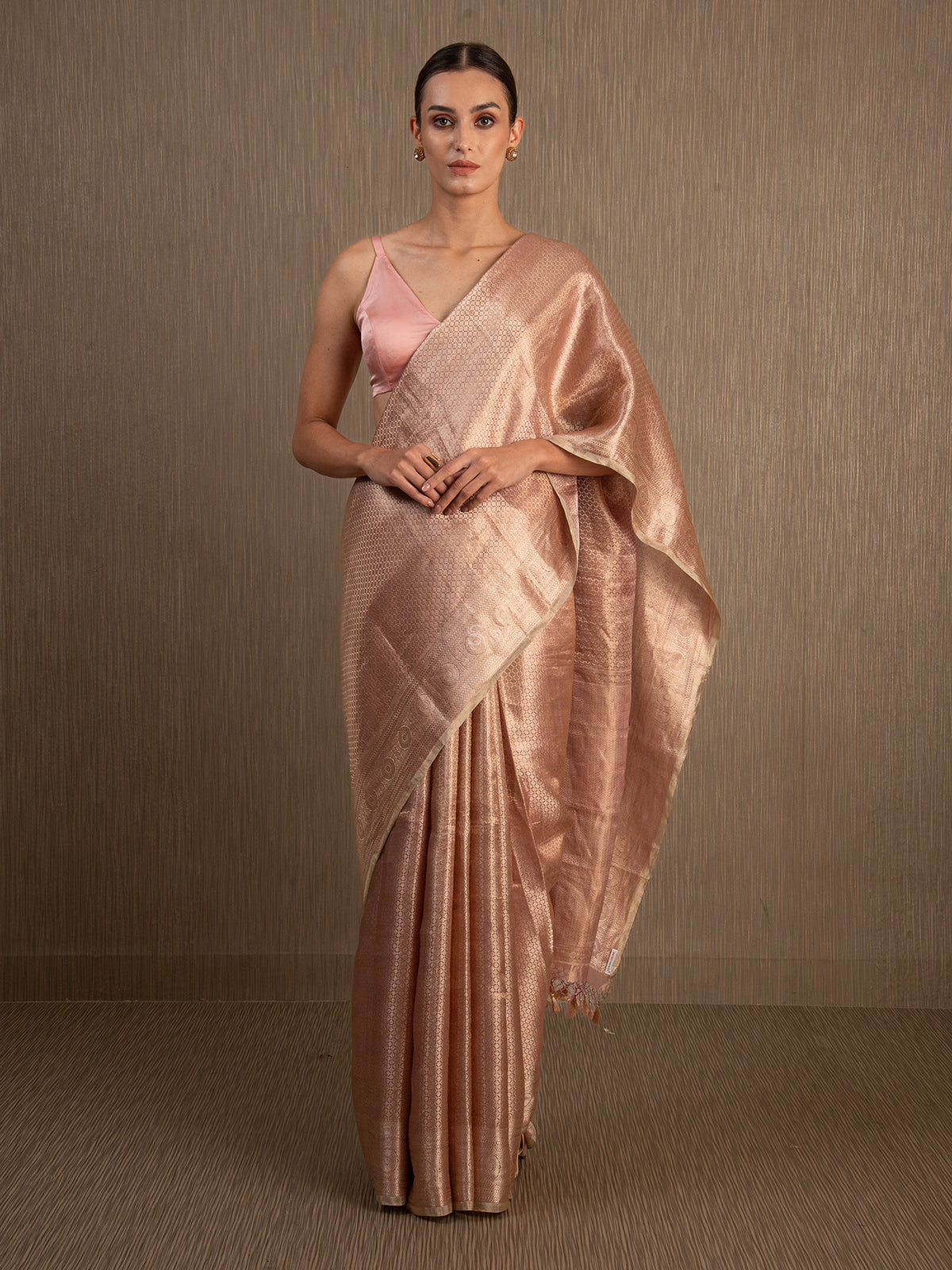 Pastel Pink Tissue Brocade Handloom Banarasi Saree - Sacred Weaves