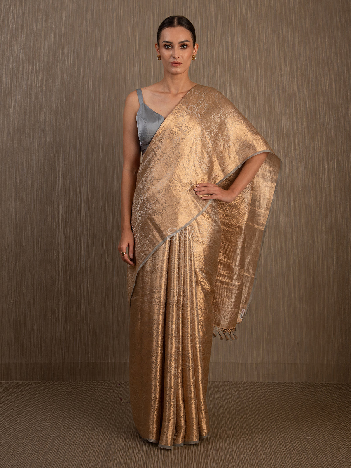 Grey Tissue Brocade Handloom Banarasi Saree