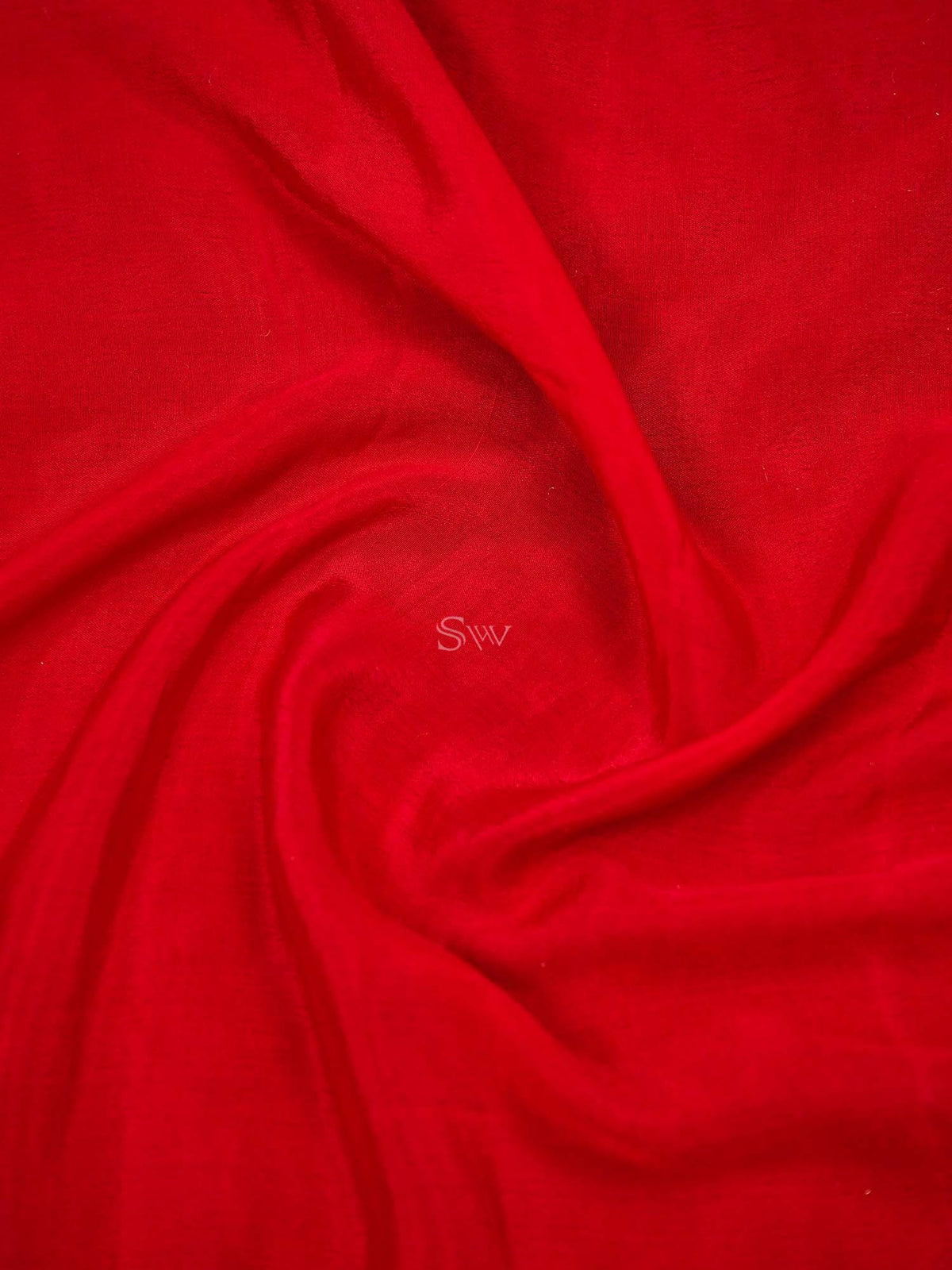 Red Plain Crepe Silk Handloom Banarasi Saree - Sacred Weaves