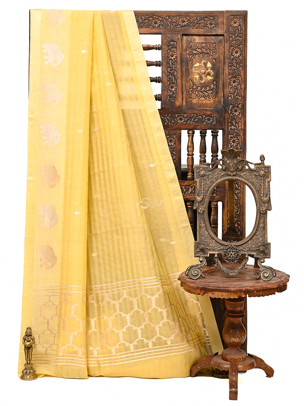 Mustard Booti Organza Handloom Banarasi Saree - Sacred Weaves