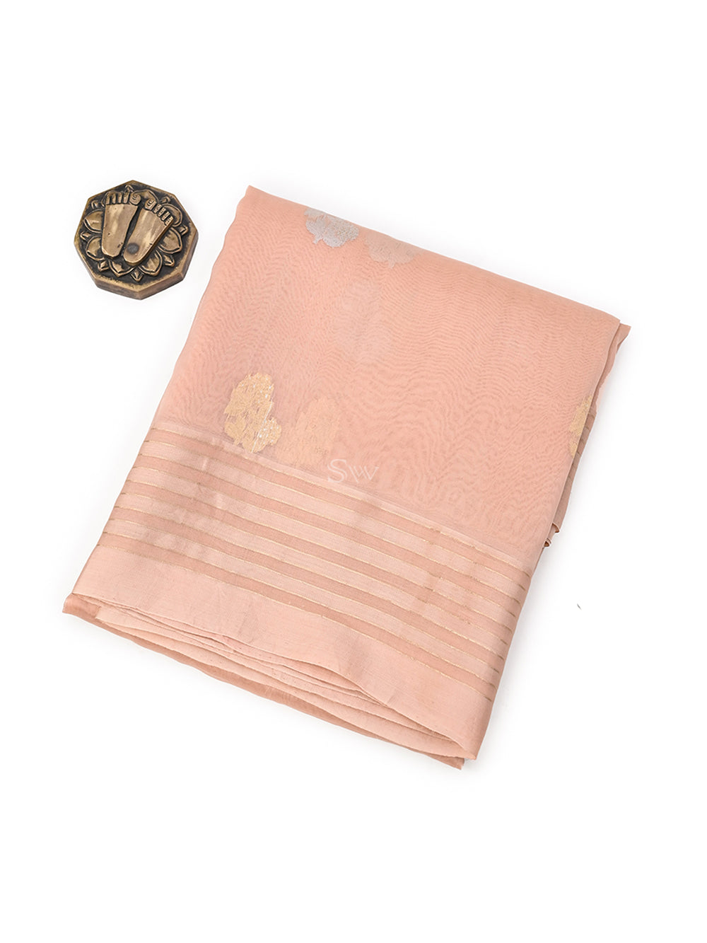 Pastel Peach Booti Organza Handloom Banarasi Saree