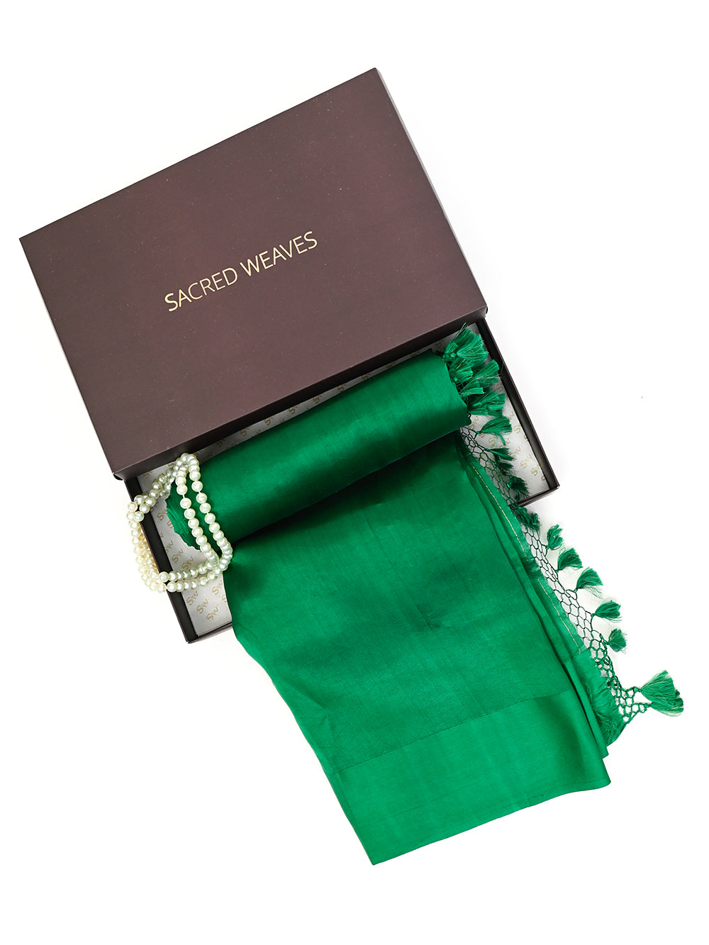 Dark Green Plain Silk Handloom Saree - Sacred Weaves