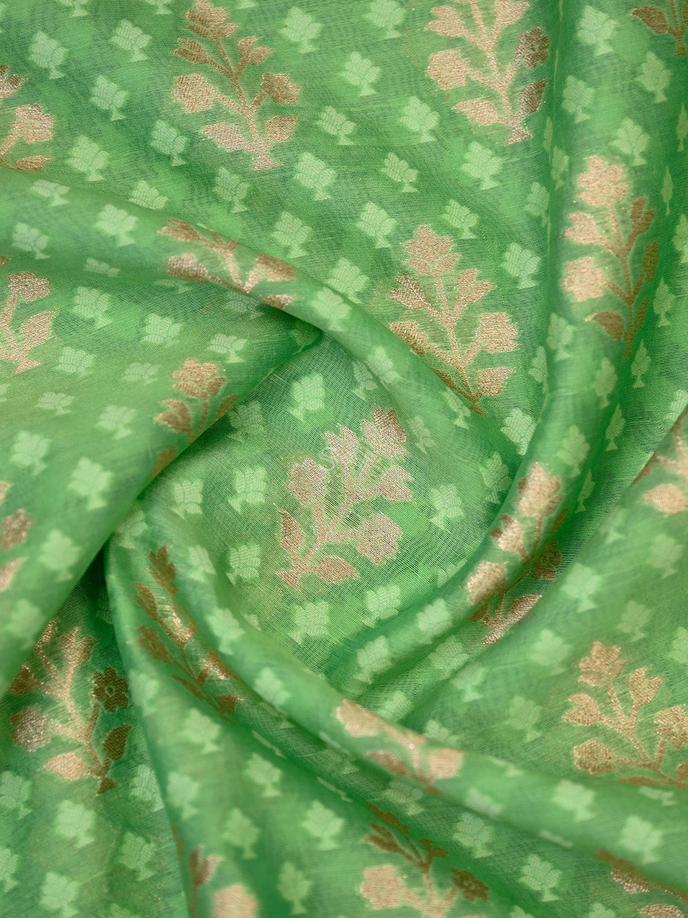 Pista Green Cotton Silk Handloom Banarasi Suit