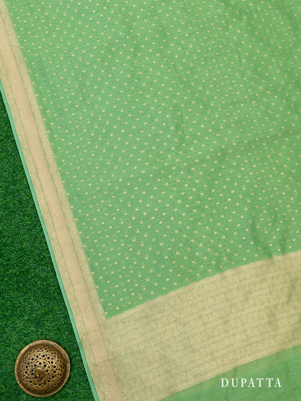 Pista Green Cotton Silk Handloom Banarasi Suit