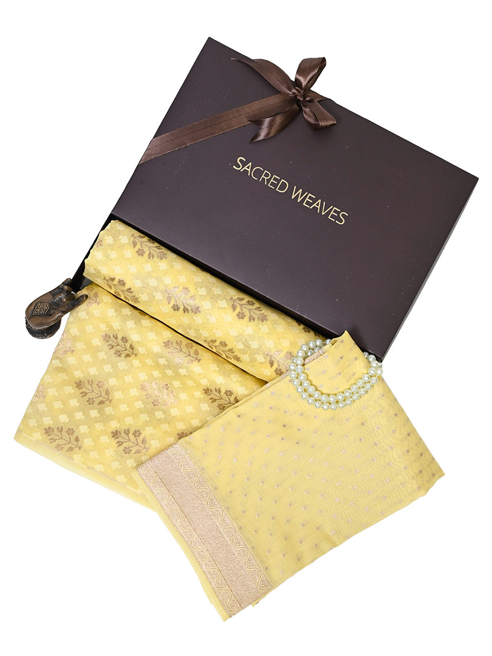 Pastel Yellow Zari Booti Cotton Silk Handloom Banarasi Suit - Sacred Weaves