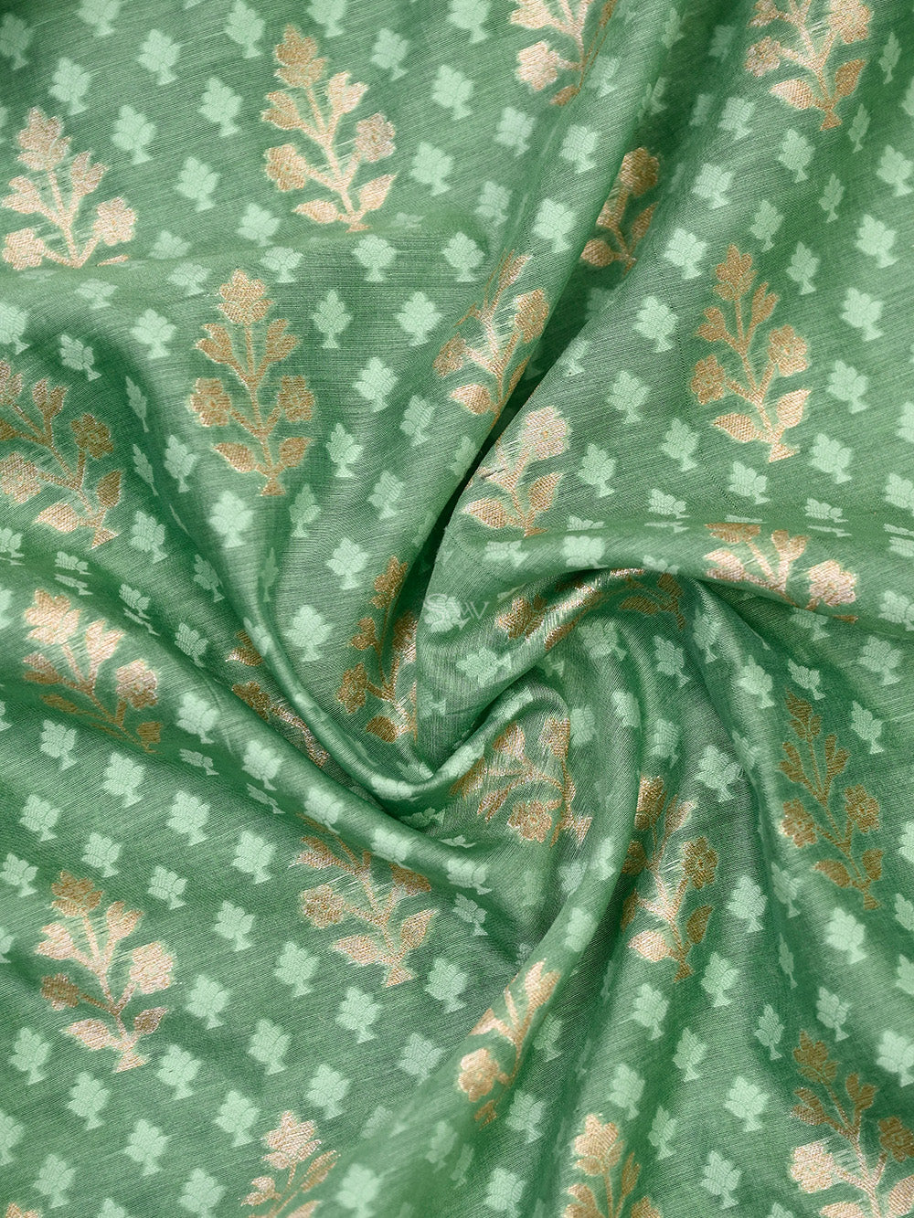 Green Zari Booti Cotton Silk Handloom Banarasi Suit - Sacred Weaves