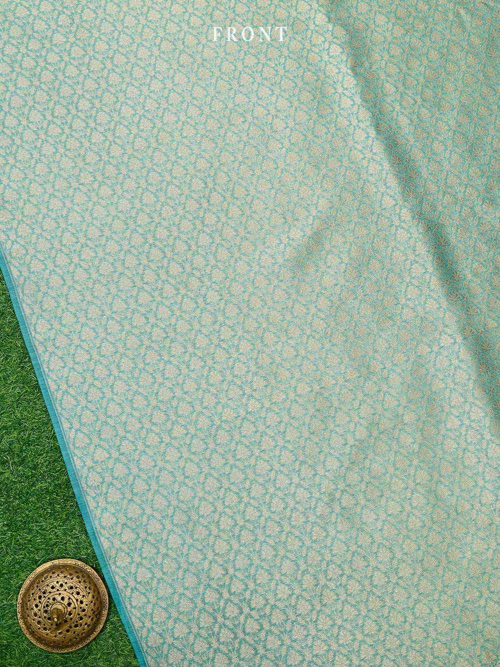 Aqua Green Jaal Cotton Silk Handloom Banarasi Suit