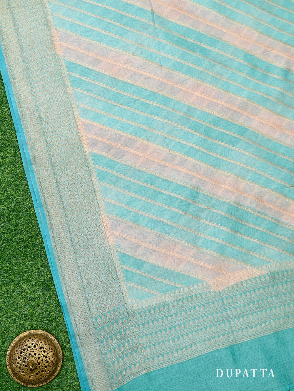 Aqua Green Jaal Cotton Silk Handloom Banarasi Suit