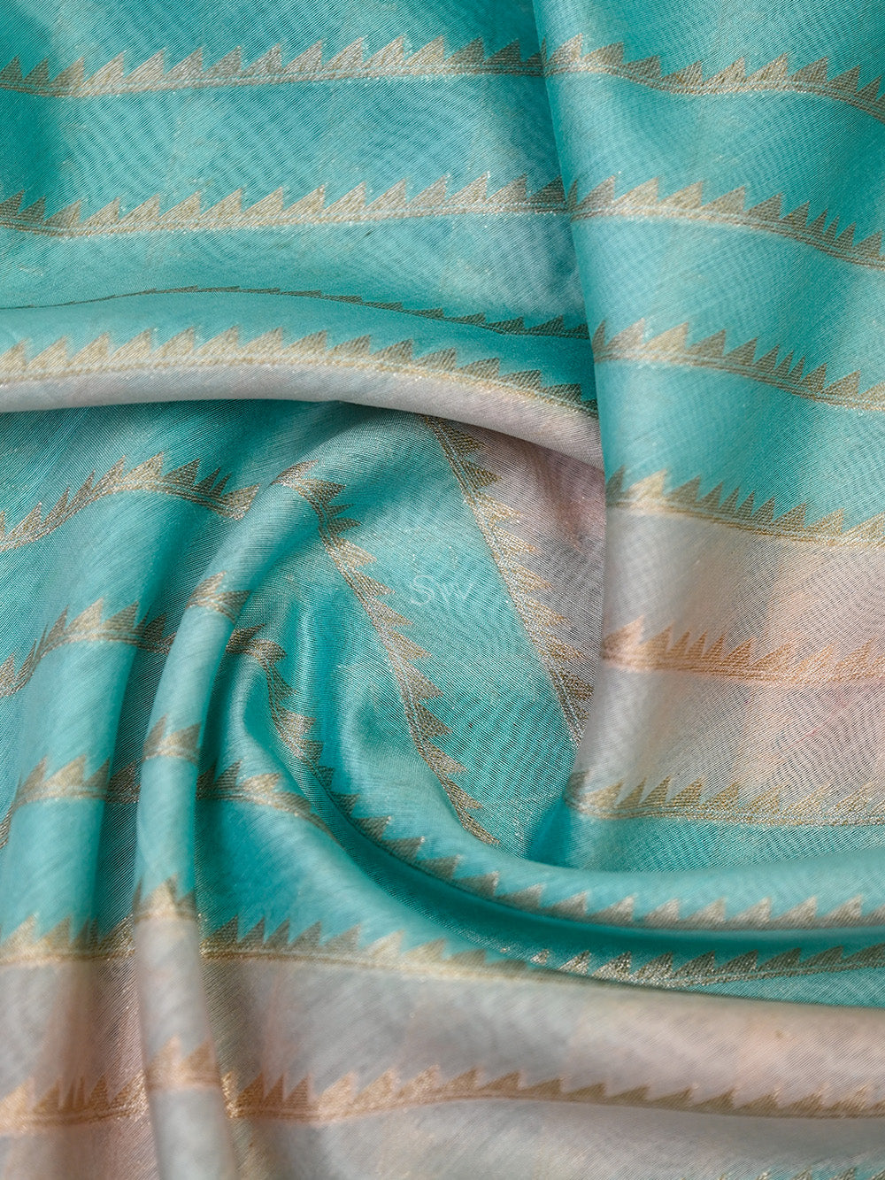 Aqua Green Jaal Cotton Silk Handloom Banarasi Suit