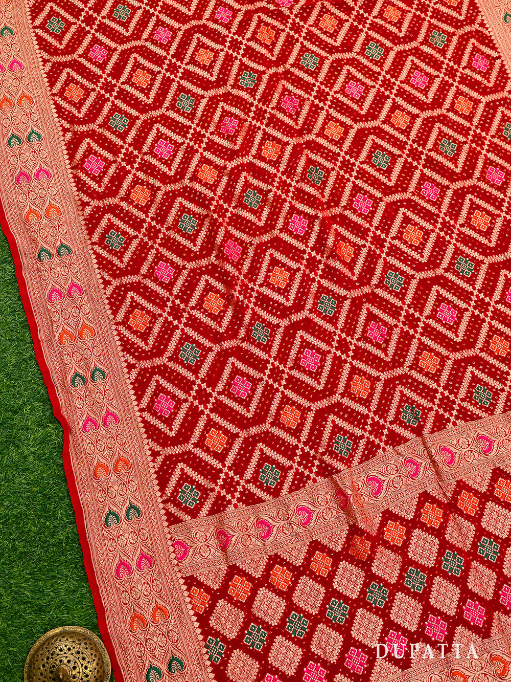 Red Bandhani Khaddi Georgette Handloom Banarasi Suit