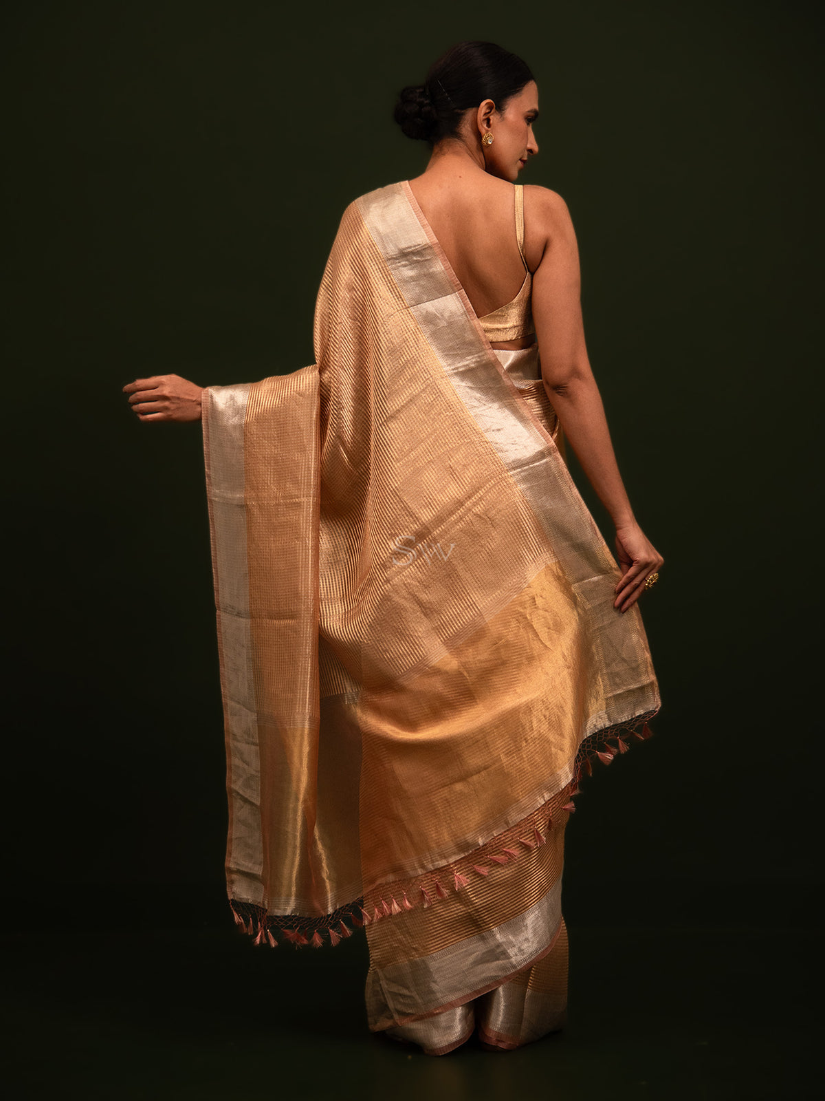 Pastel Pink Tissue Brocade Handloom Banarasi Saree - Sacred Weaves