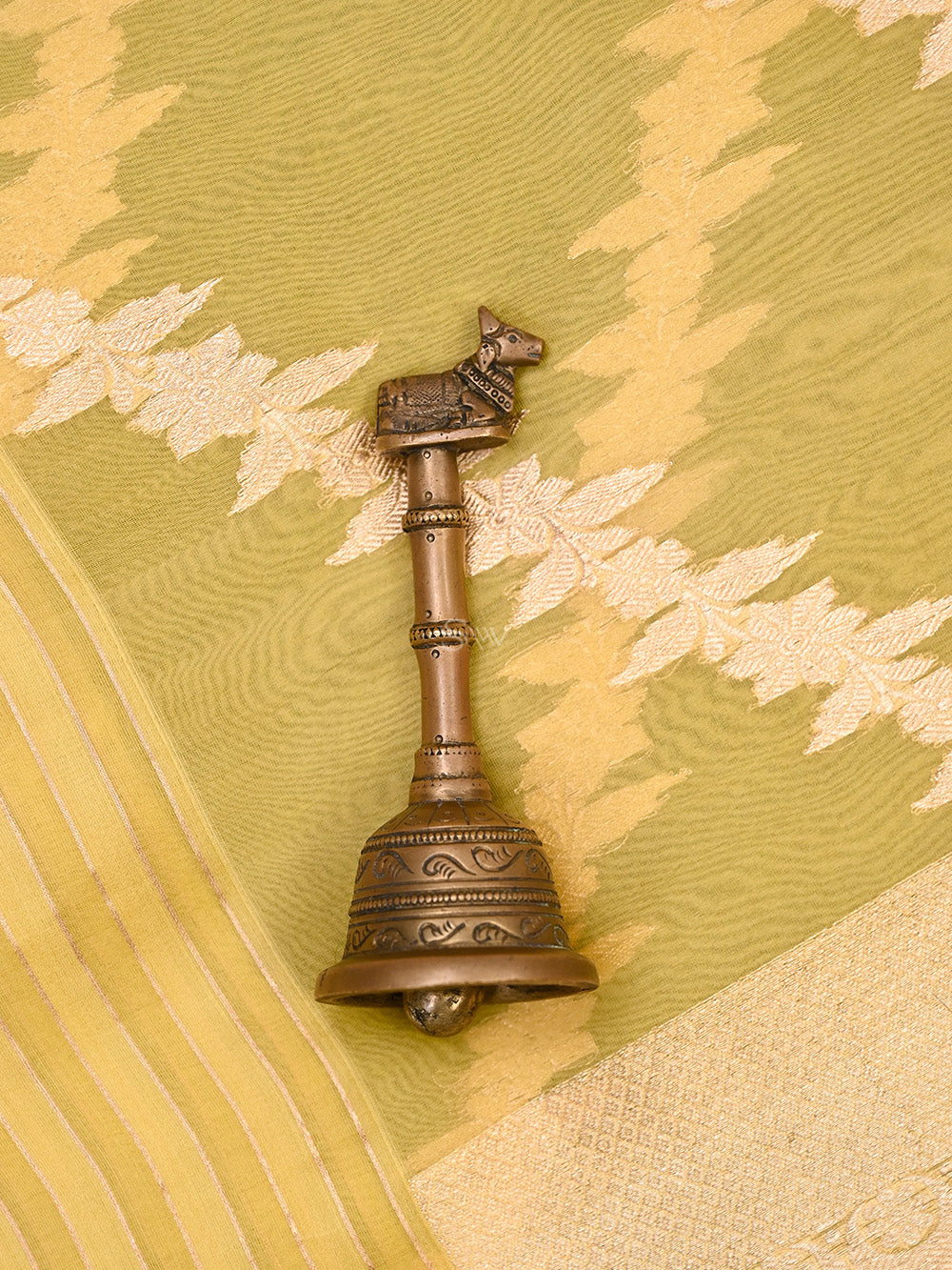 Mustard Stripe Organza Handloom Banarasi Saree - Sacred Weaves