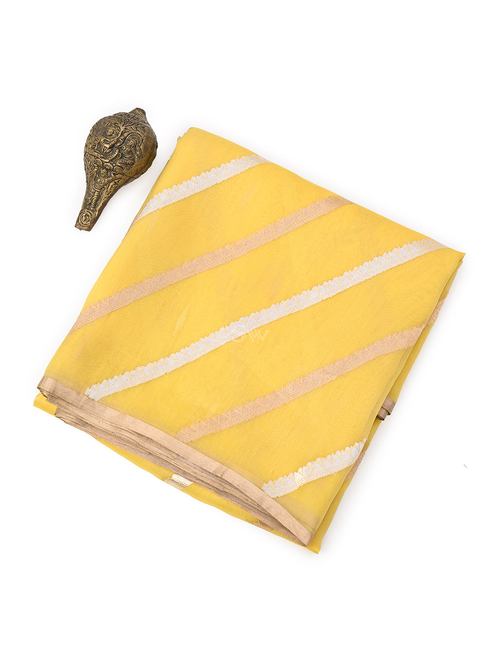 Yellow Stripe Organza Handloom Banarasi Saree