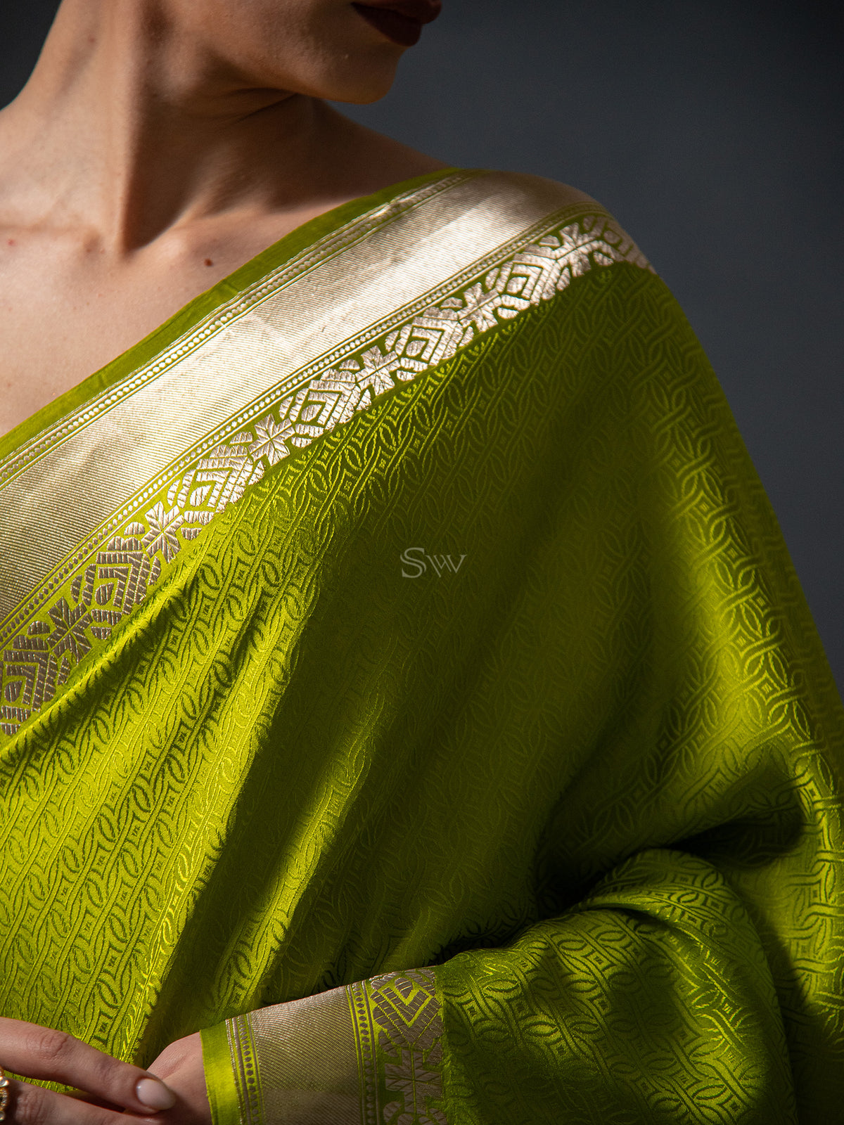 Parrot Green Satin Tanchoi Handloom Banarasi Saree - Sacred Weaves