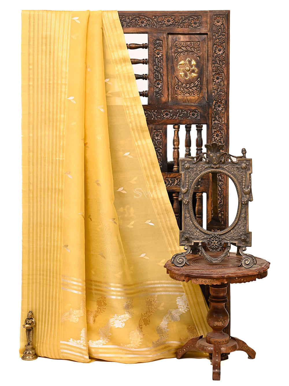 Mustard Booti Organza Handloom Banarasi Saree - Sacred Weaves