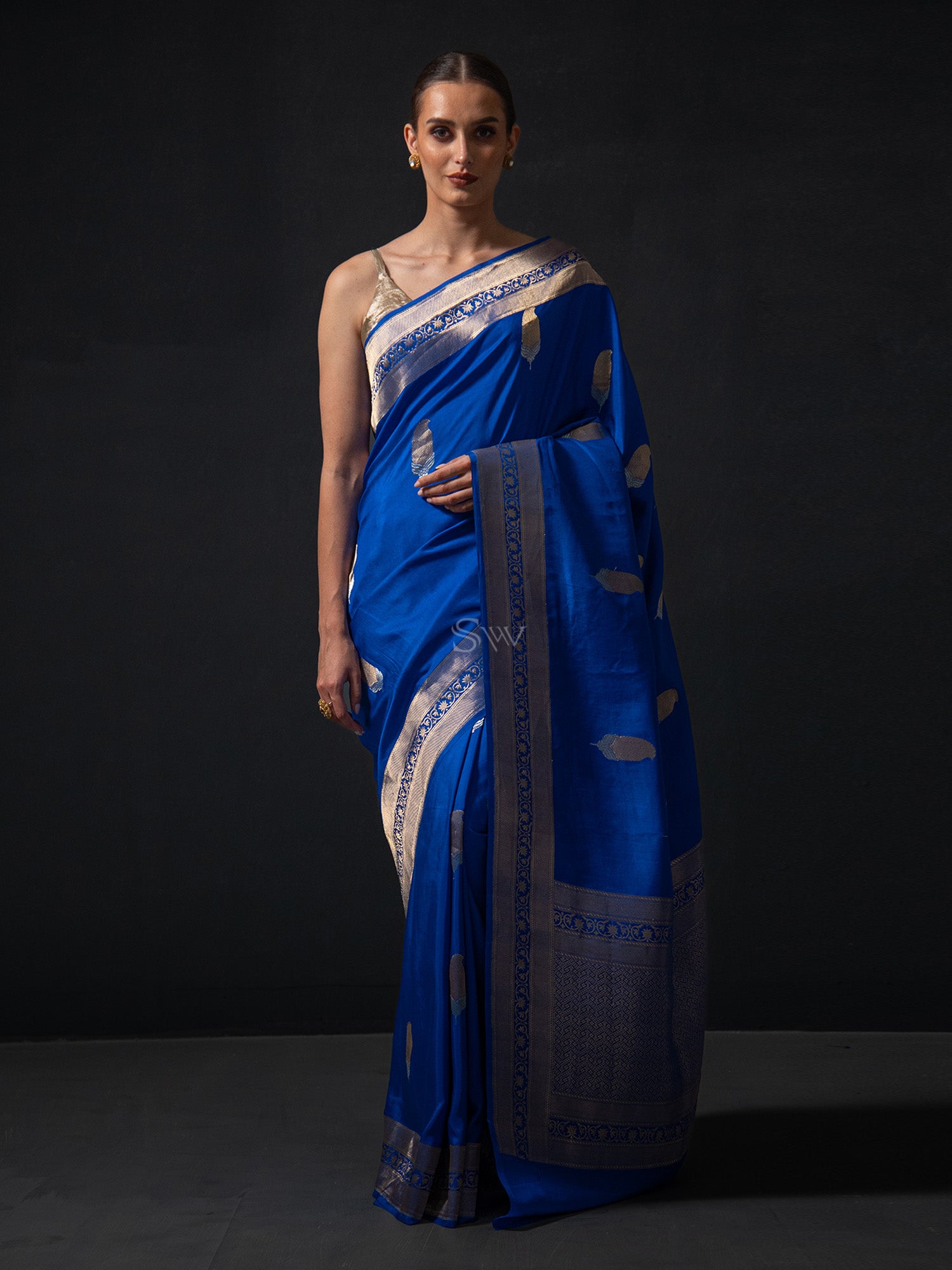 Royal Blue Sona Roopa Boota Katan Silk Handloom Banarasi Saree - Sacred Weaves