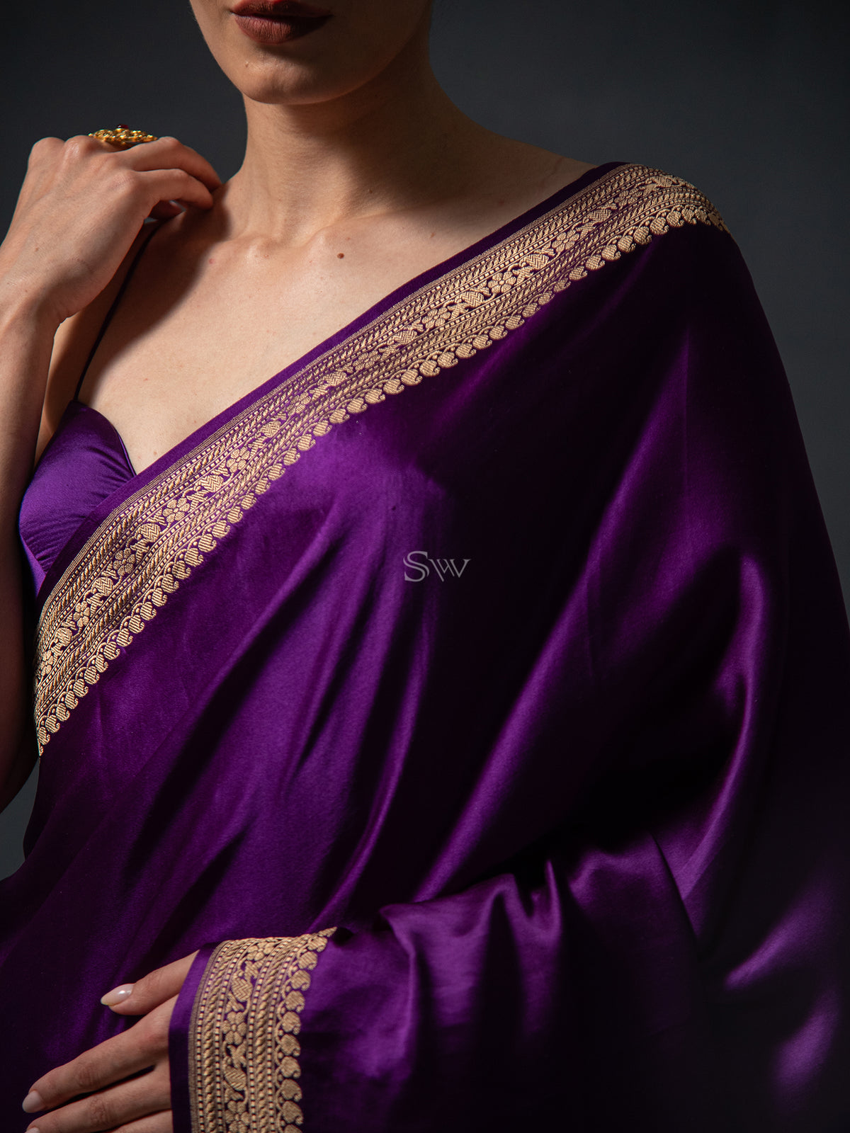 Purple Konia Satin Silk Handloom Banarasi Saree - Sacred Weaves
