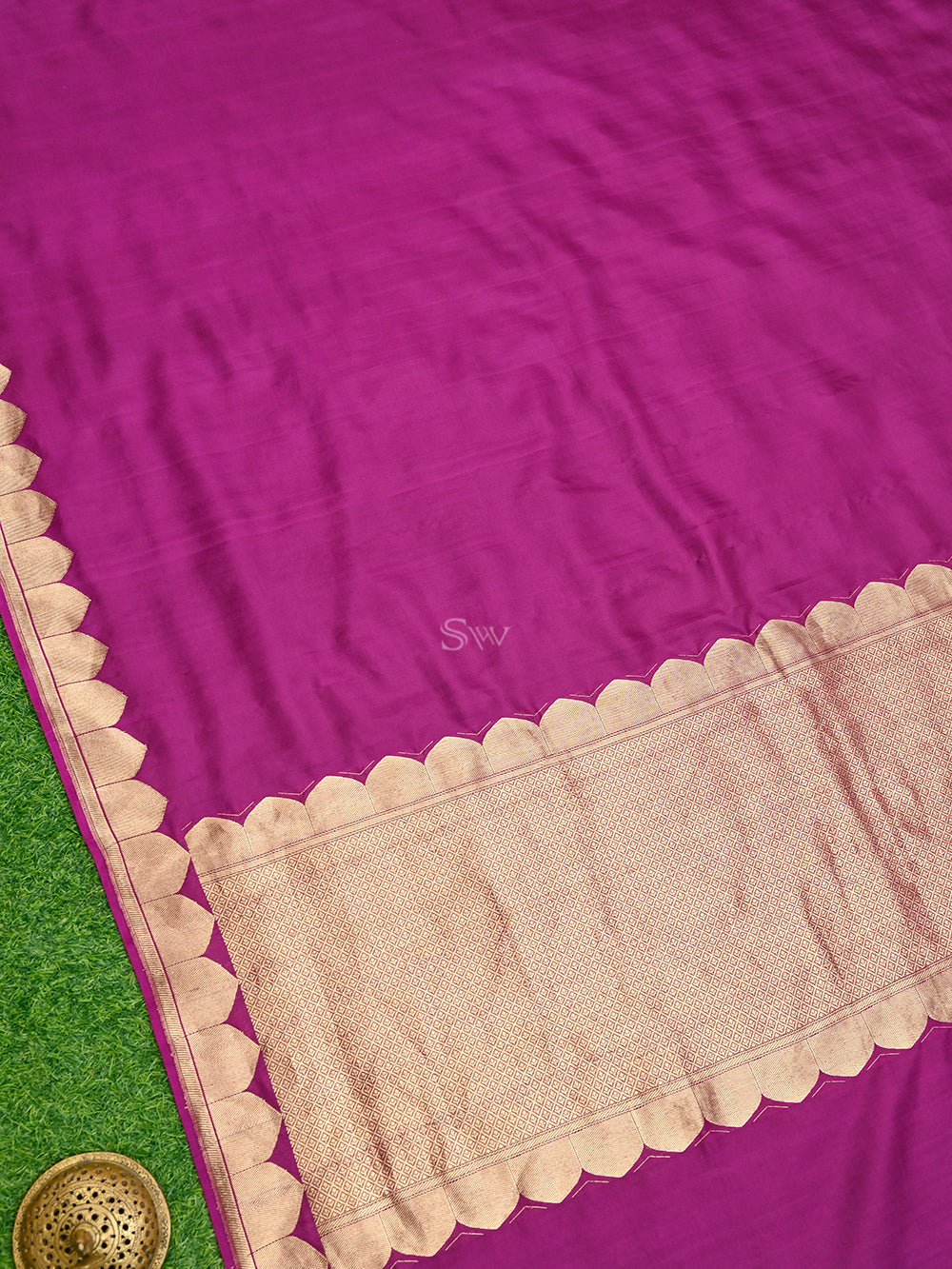 Purple Plain Katan Silk Handloom Banarasi Saree - Sacred Weaves