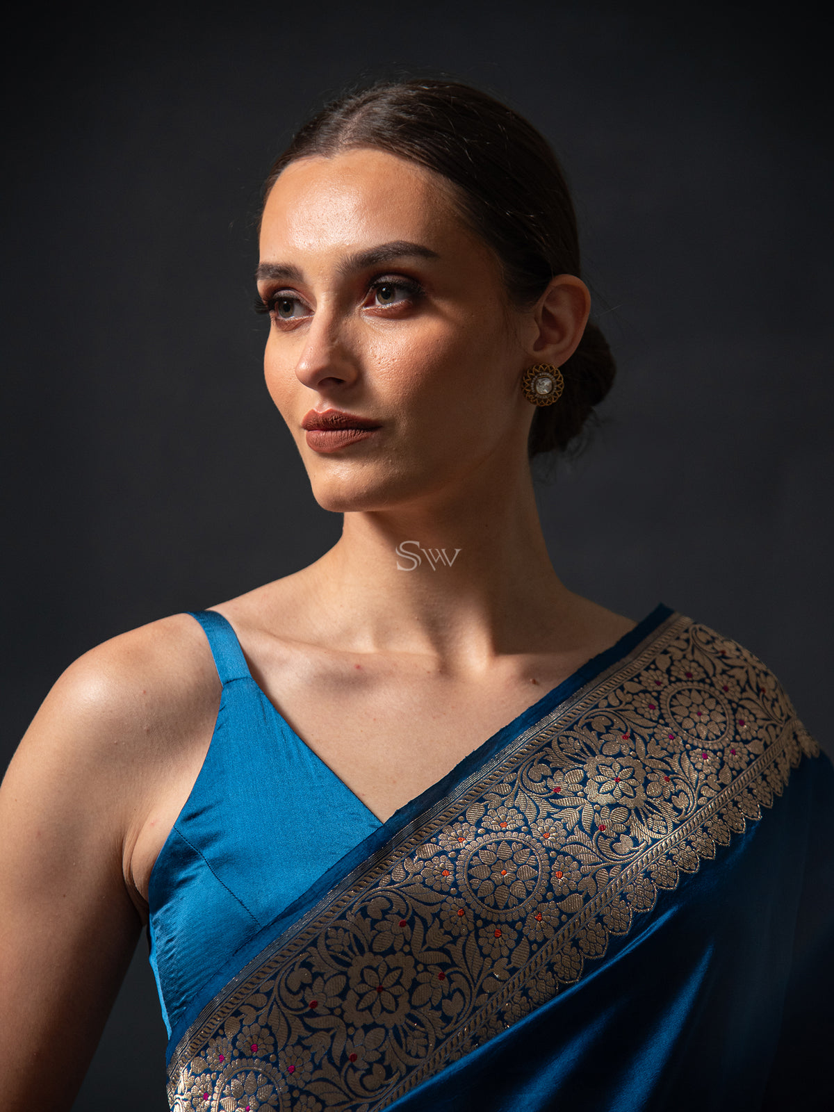 Midnight Blue Organza Silk Handloom Banarasi Saree - Sacred Weaves