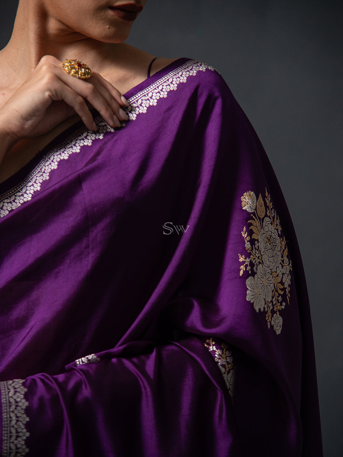Purple Boota Organza Silk Handloom Banarasi Saree - Sacred Weaves