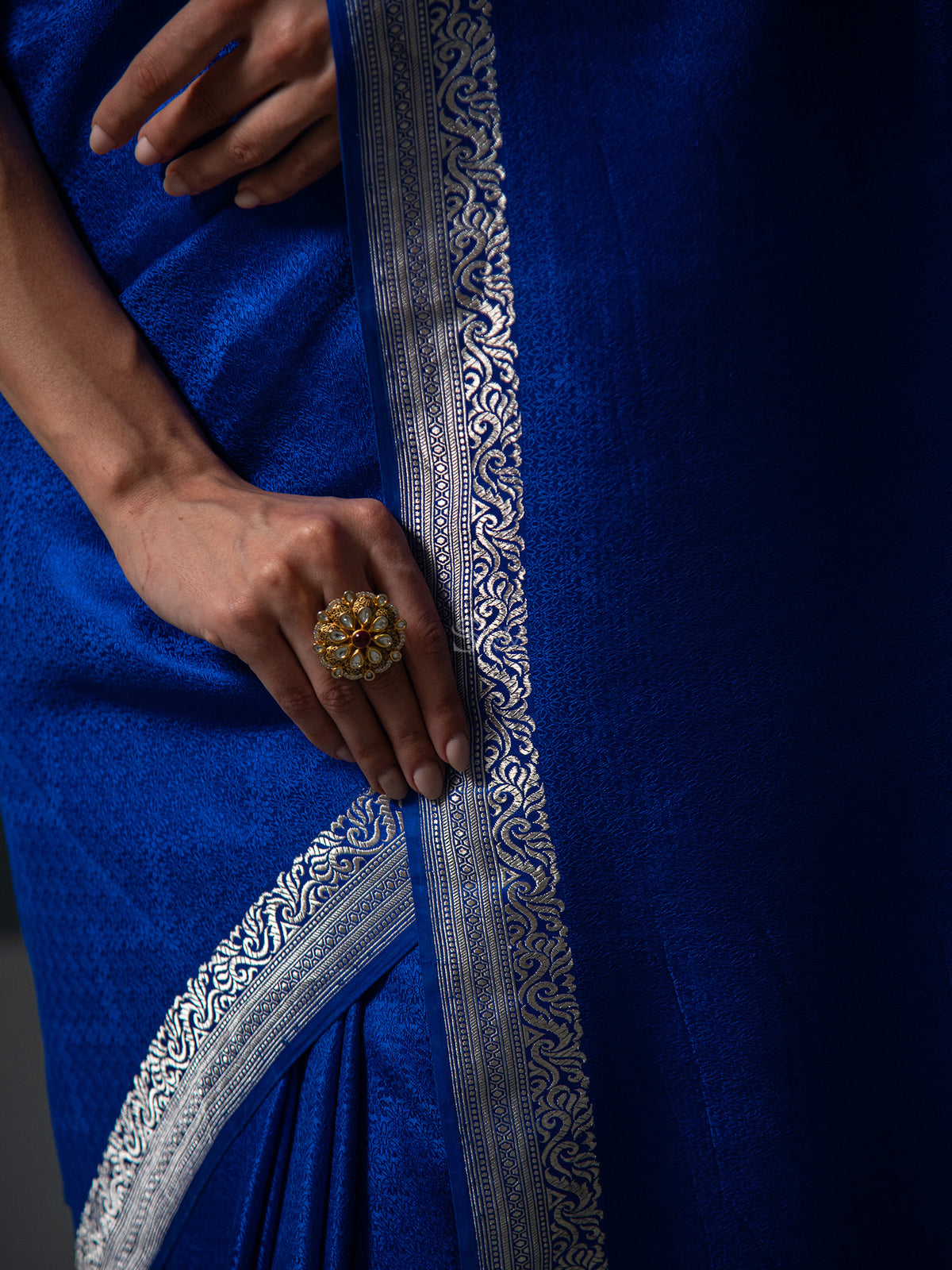 Royal Blue Satin Tanchoi Handloom Banarasi Saree - Sacred Weaves