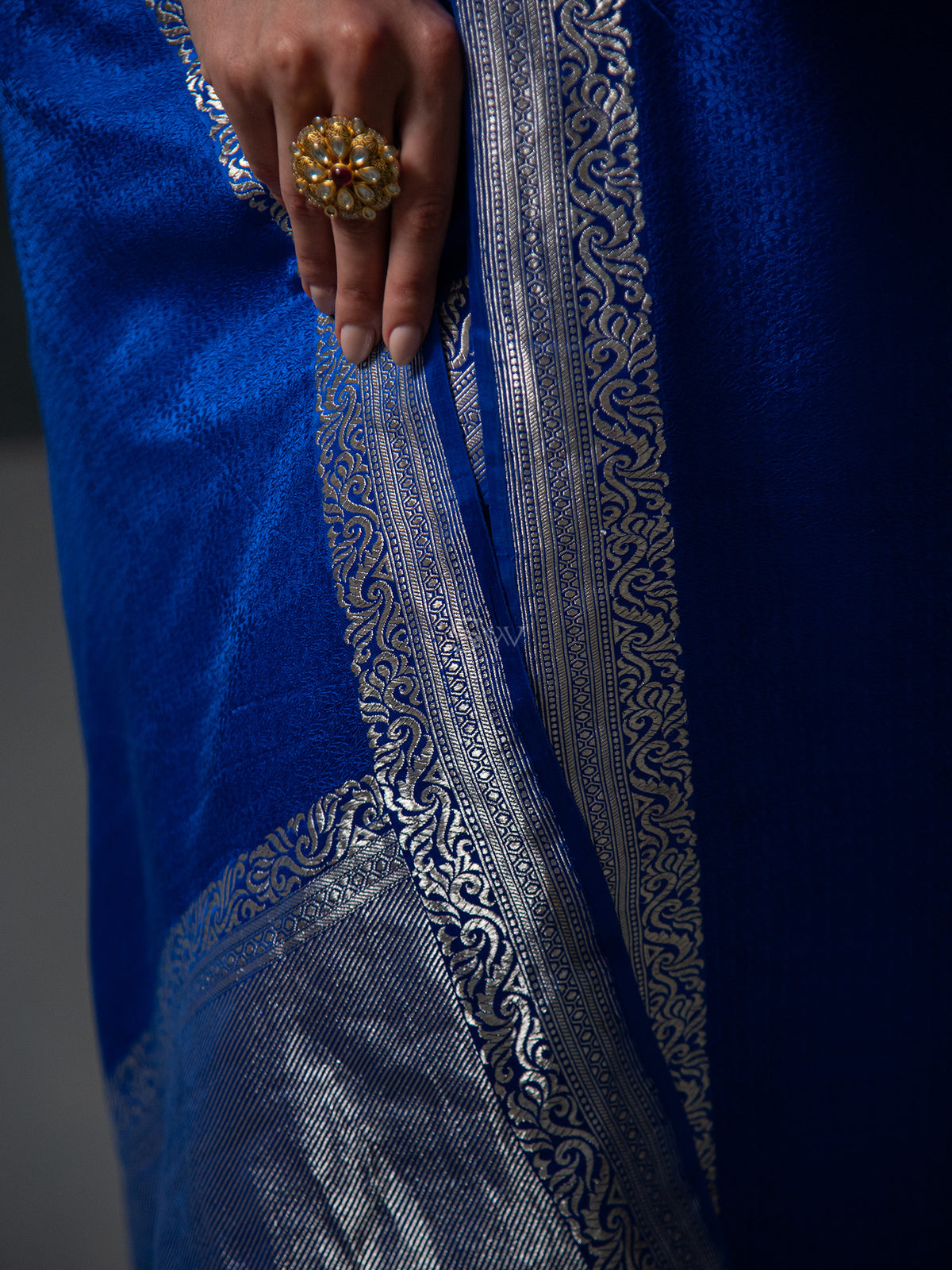 Royal Blue Satin Tanchoi Handloom Banarasi Saree - Sacred Weaves