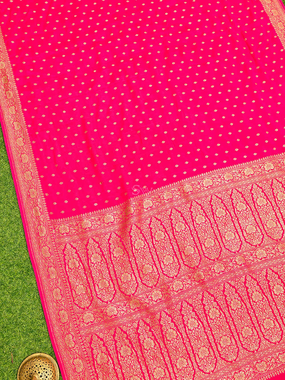 Magenta Booti Crepe Silk Handloom Banarasi Saree - Sacred Weaves