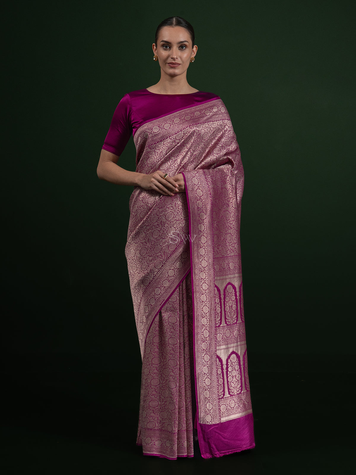 Dark Magenta Katan Silk Brocade Handloom Banarasi Saree - Sacred Weaves