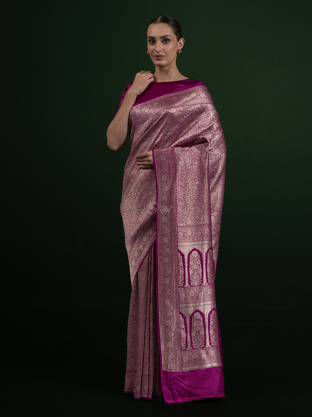 Dark Magenta Katan Silk Brocade Handloom Banarasi Saree - Sacred Weaves