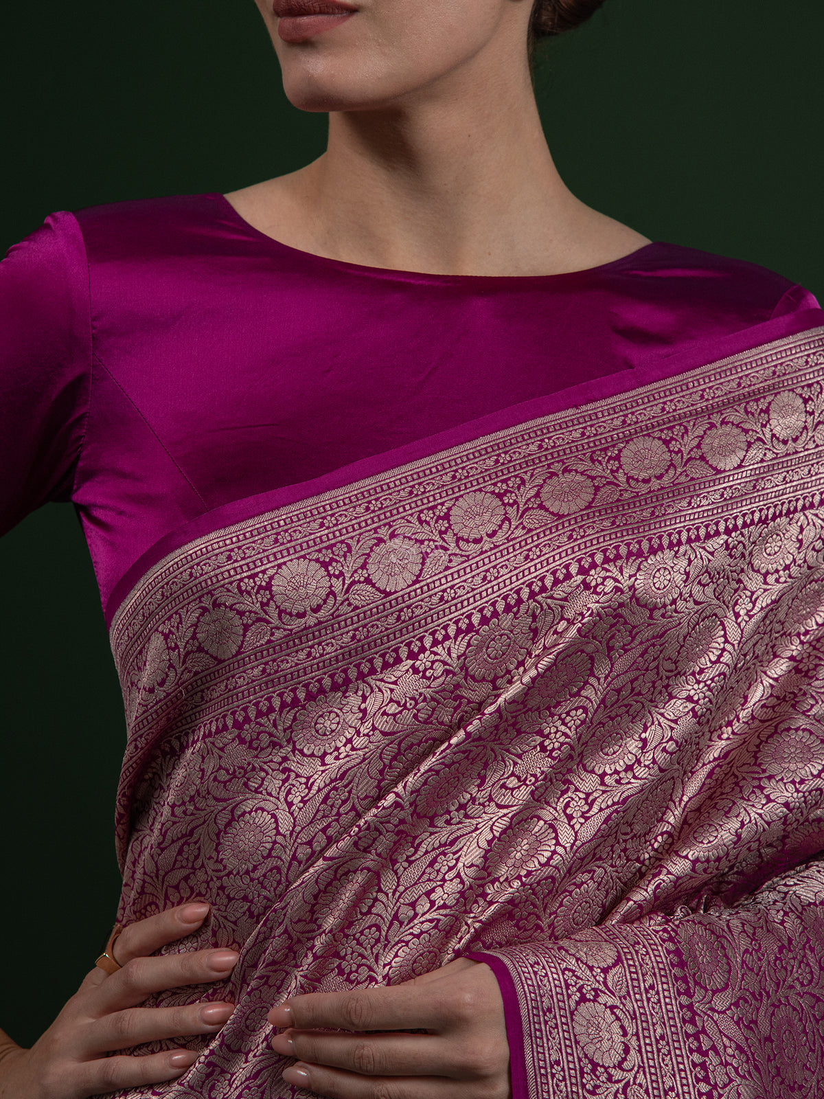 Dark Magenta Katan Silk Brocade Handloom Banarasi Saree - Sacred Weaves