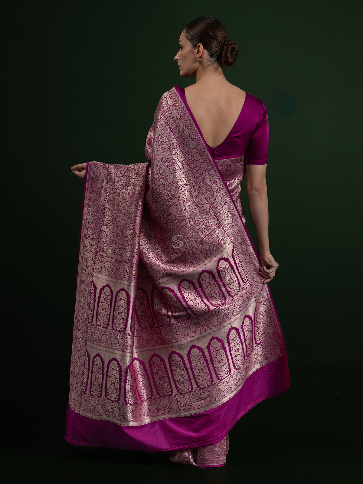 Dark Magenta Katan Silk Brocade Handloom Banarasi Saree - Sacred Weaves