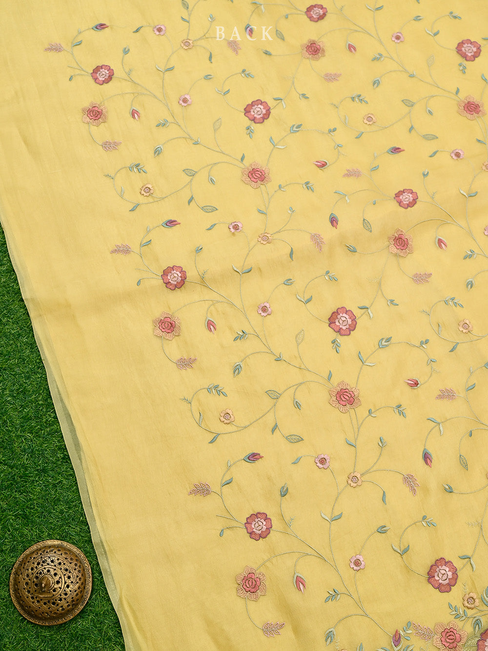 Lime Yellow Embroidery Organza Handloom Banarasi Suit