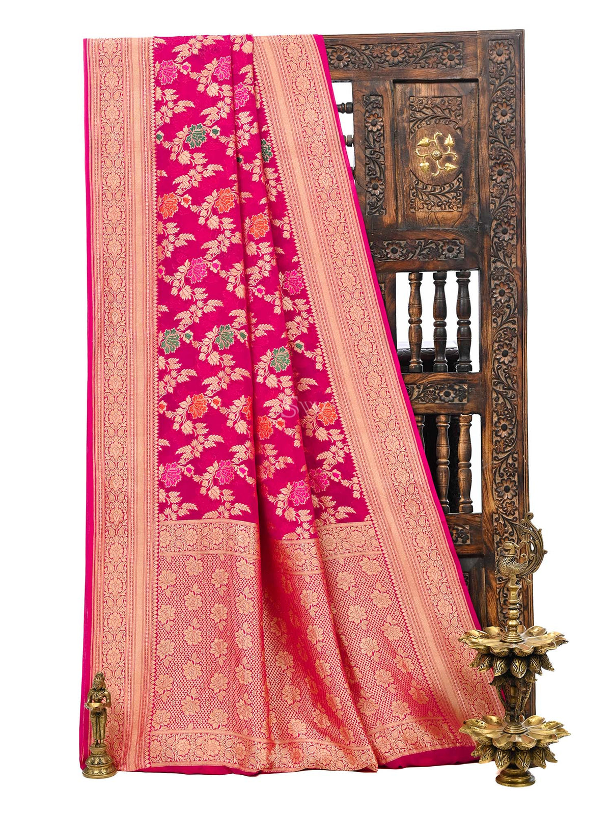 Dark Pink Meenakari Jaal Khaddi Georgette Handloom Banarasi Saree