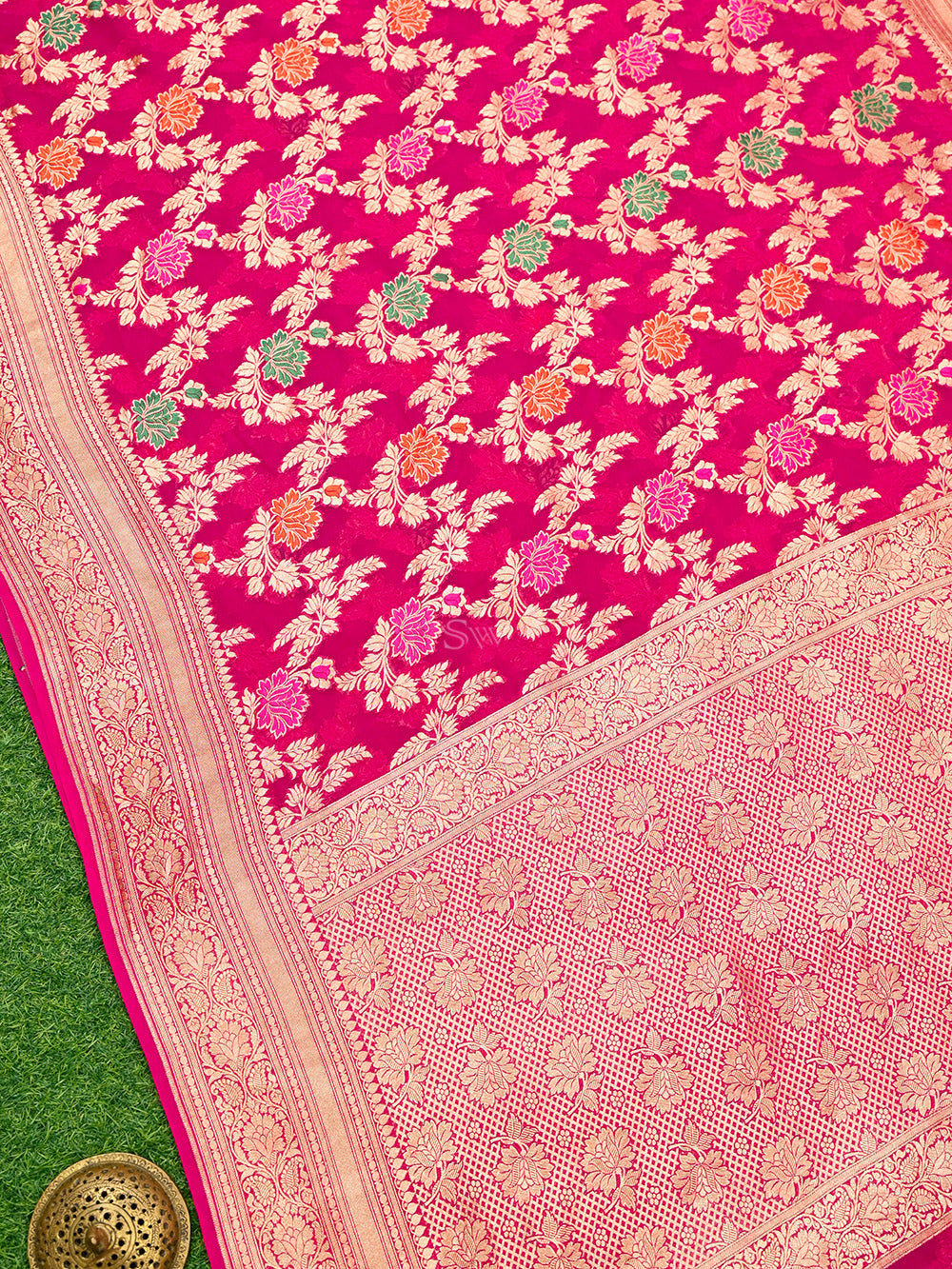 Dark Pink Meenakari Jaal Khaddi Georgette Handloom Banarasi Saree