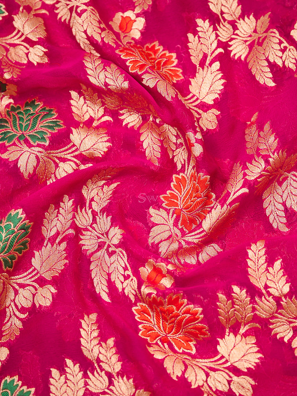 Dark Pink Meenakari Jaal Khaddi Georgette Handloom Banarasi Saree