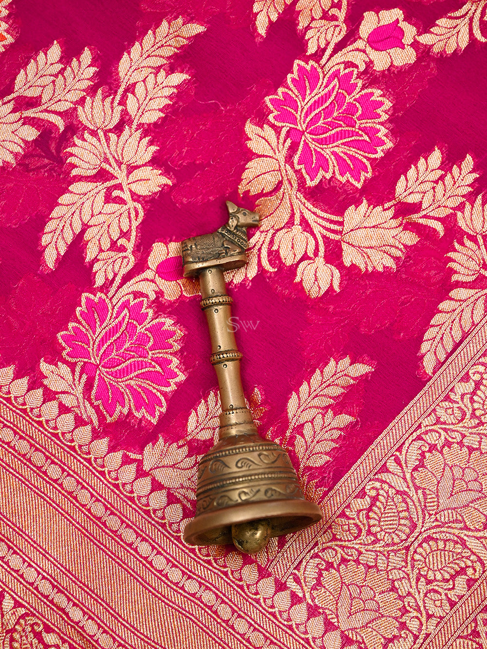 Dark Pink Meenakari Jaal Khaddi Georgette Handloom Banarasi Saree