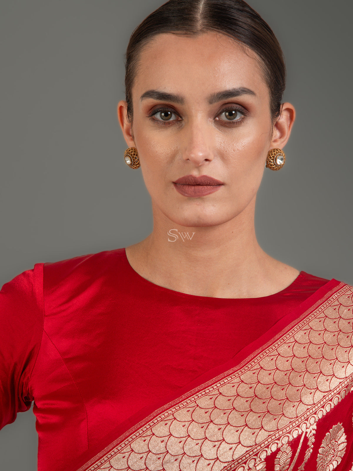 Red Jaal Khaddi Georgette Handloom Banarasi Saree - Sacred Weaves