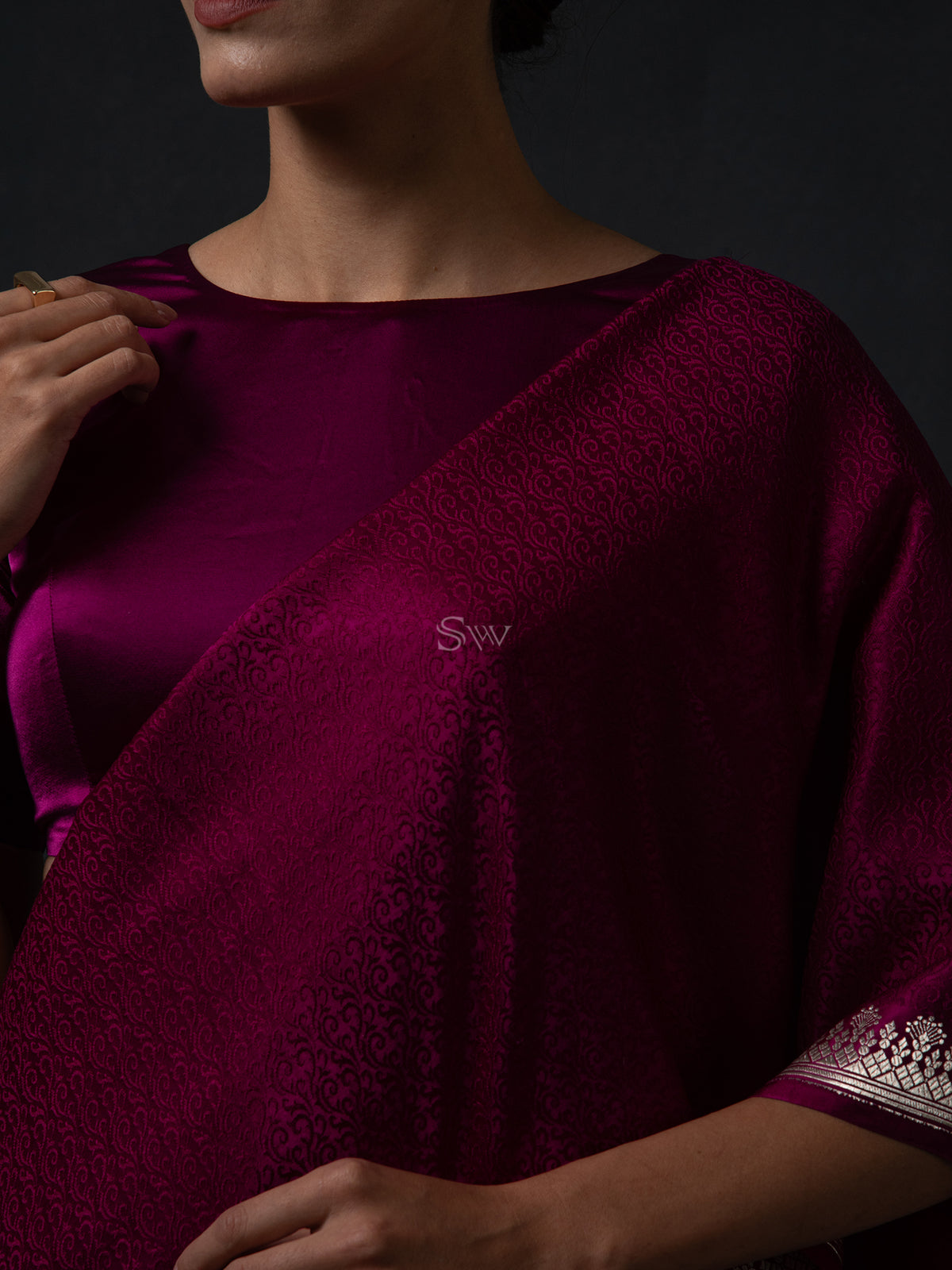 Dark Magenta Satin Tanchoi Handloom Banarasi Saree - Sacred Weaves