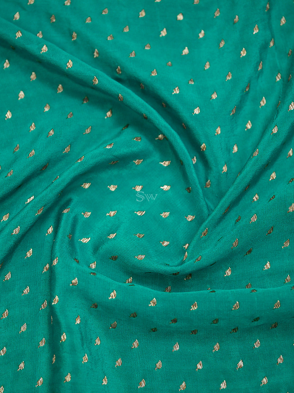 Teal Green Booti Crepe Silk Handloom Banarasi Saree - Sacred Weaves