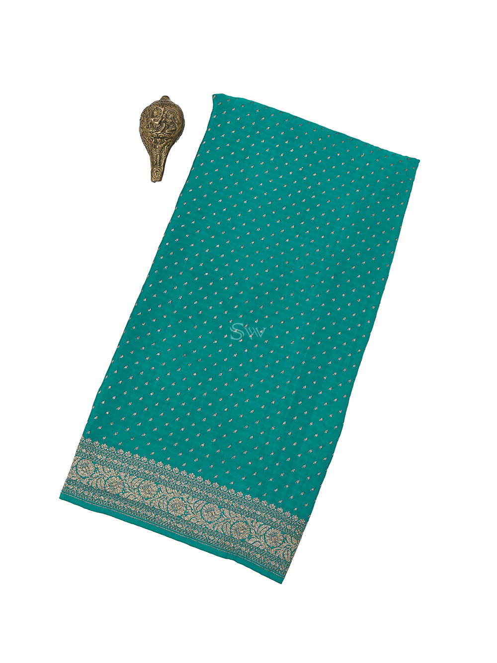 Teal Green Booti Crepe Silk Handloom Banarasi Saree